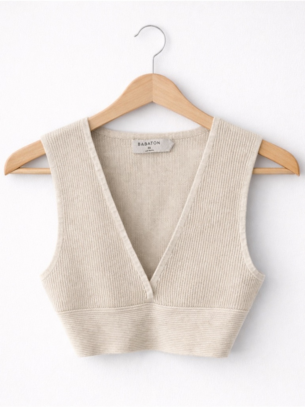 Babaton Aritzia Cream Ribbed V-Neck Crop Tank Top Size XS